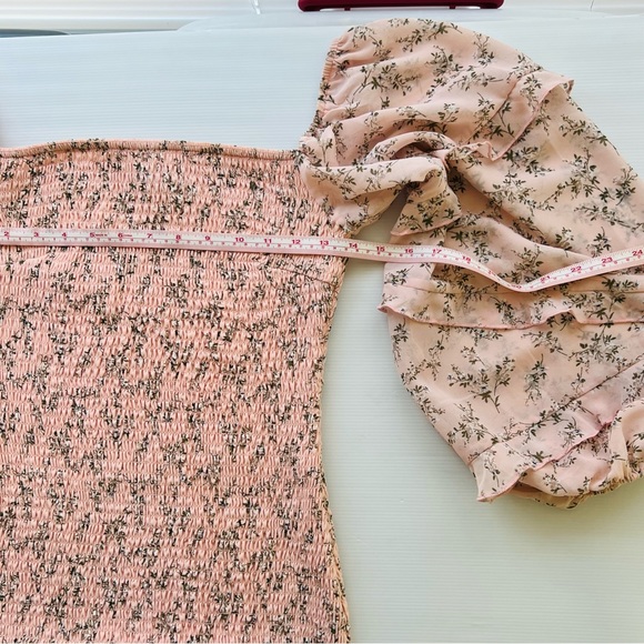 Two Sisters Label Midi Dress Shirred Stretch Bodycon Pink Floral Cocktail Size 8 - Picture 12 of 13